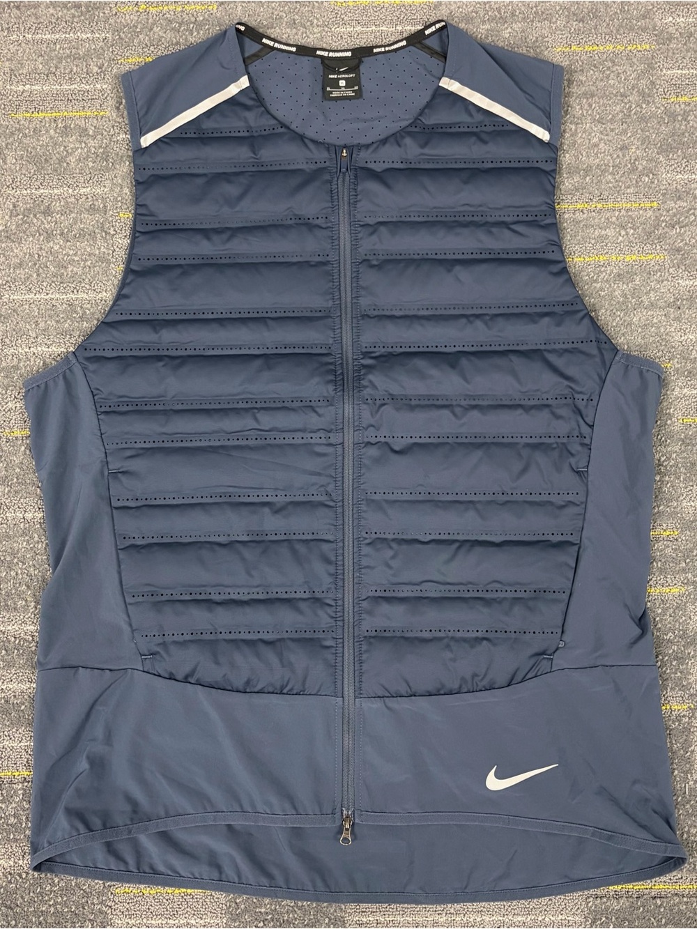 Nike AeroLoft Down Running Vest Mens XL Blue Full Zip Reflective Fit 859272-471